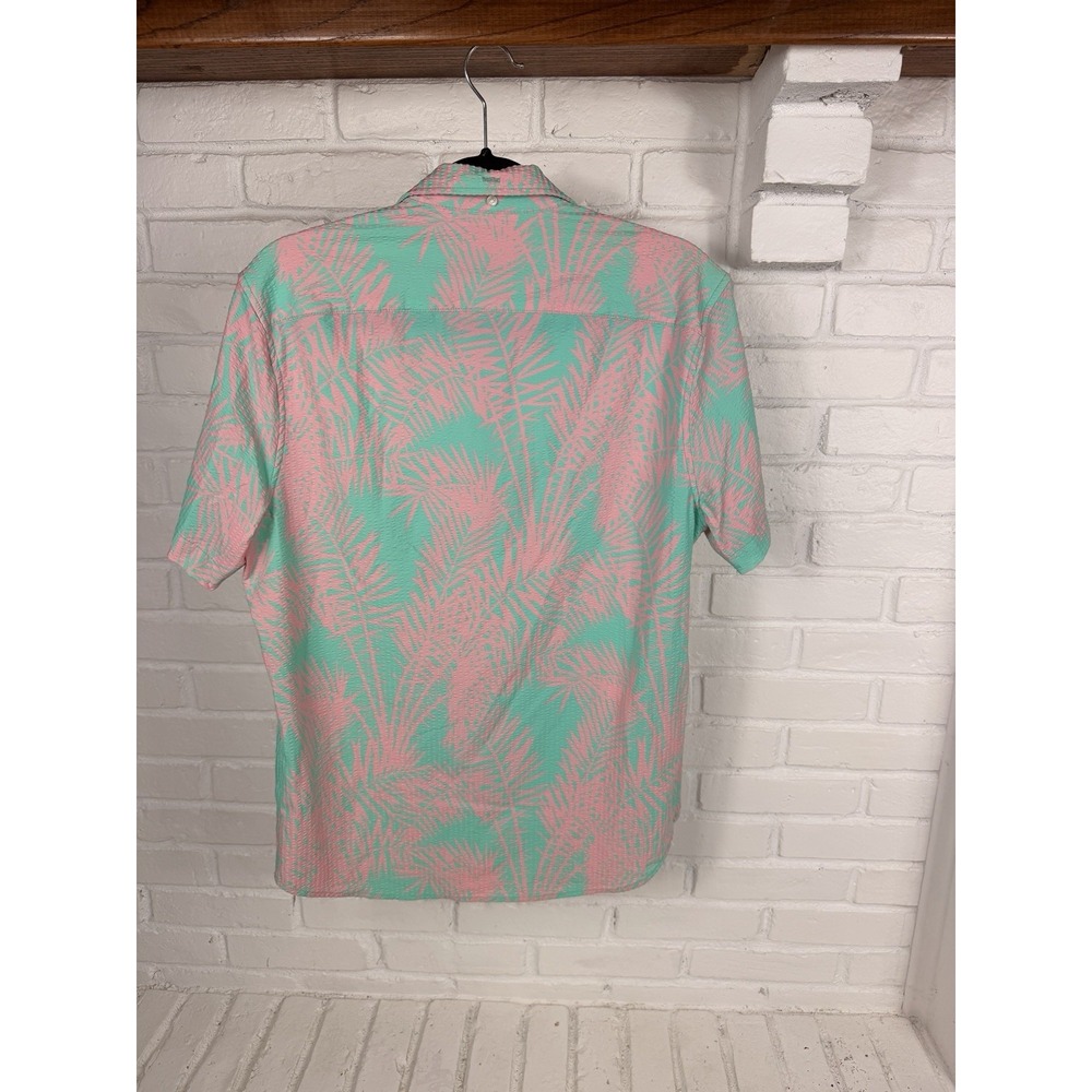 Chubbies Medium Pink Mint Palm Leaf Seersucker Button Up Hawaiian Shirt - Picture 4 of 6